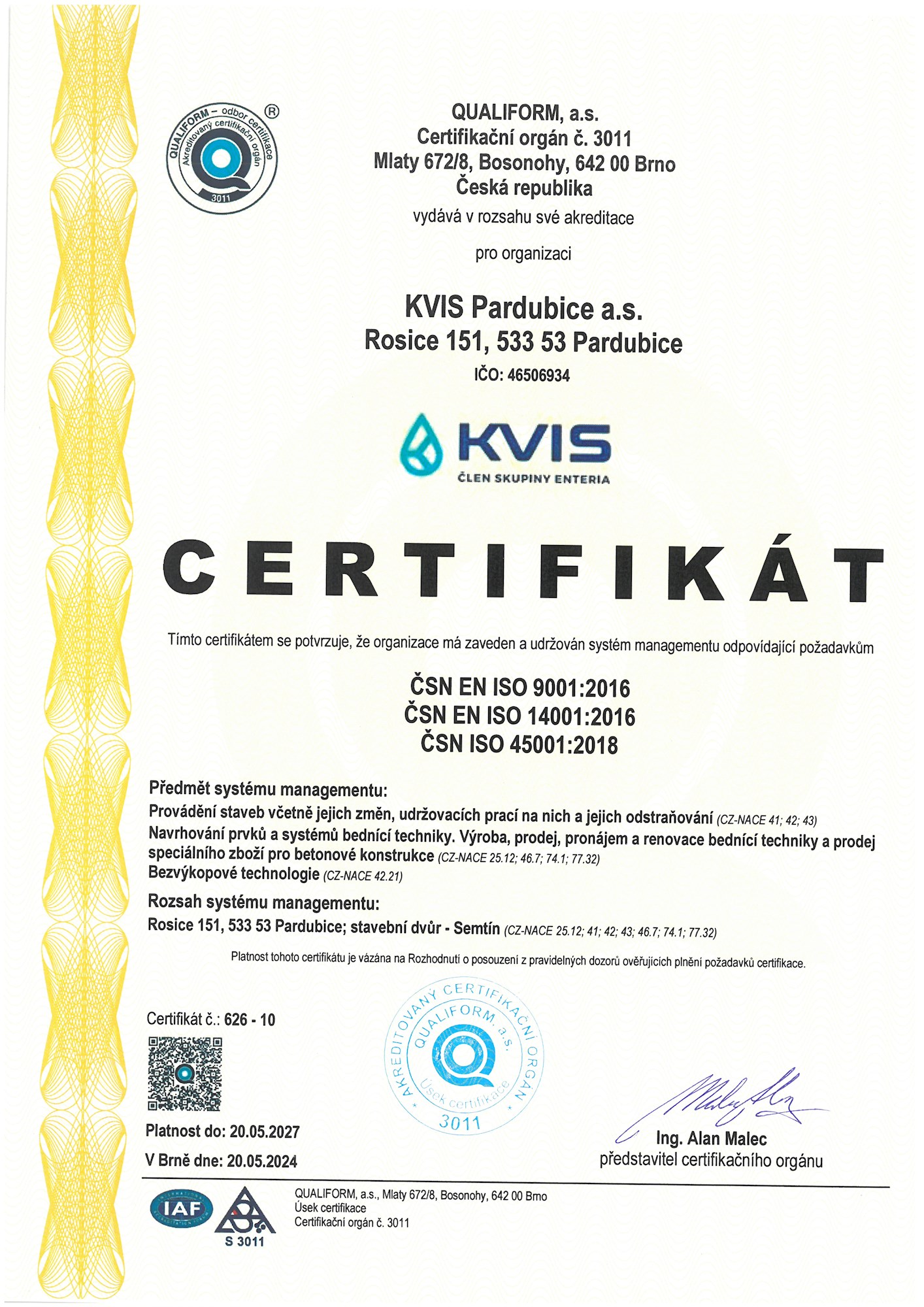 Certifikát ISO KVIS Nový Do 2024